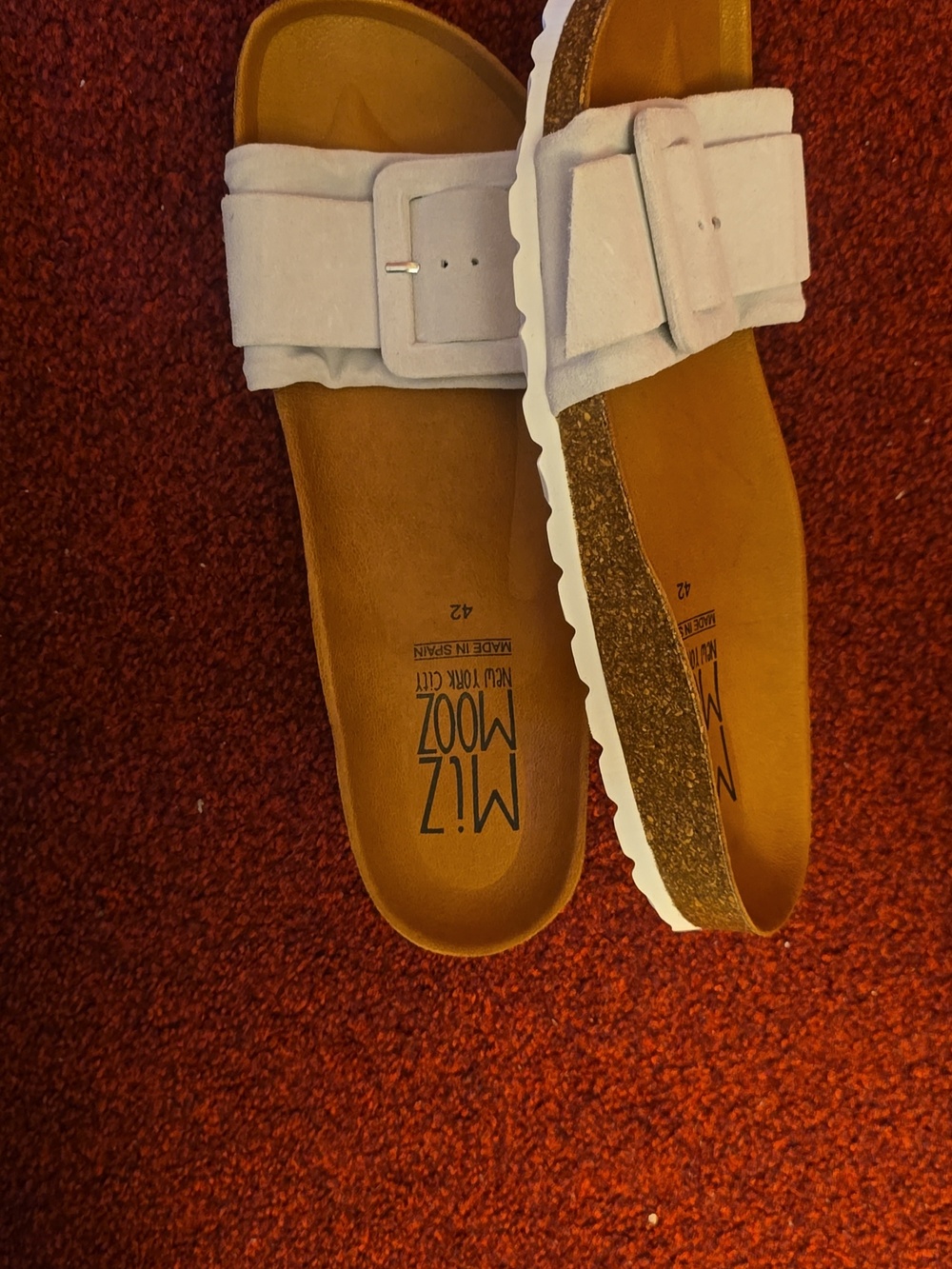 Miz Mooz Suede Buckle Slide Sandals in Off White - Picture 5 of 6